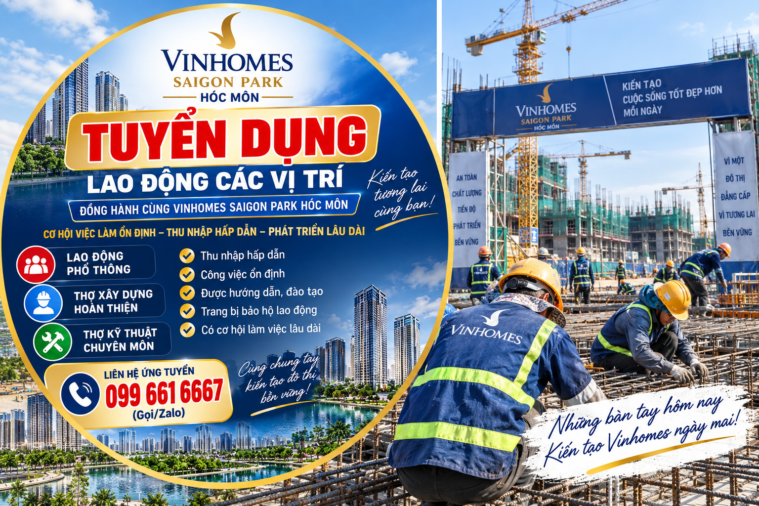 VINHOMES SAIGON PARK HÓC MÔN TUYỂN DỤNG LAO ĐỘNG – NHIỀU VỊ TRÍ, THU NHẬP HẤP DẪN